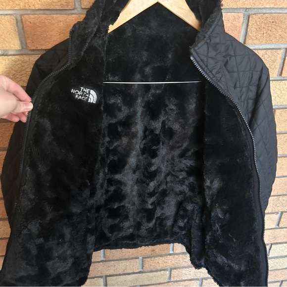 North Face Reversible Quilted Coat Full Zip Black Fleece Jacket Girls L (14-16) - Picture 3 of 9